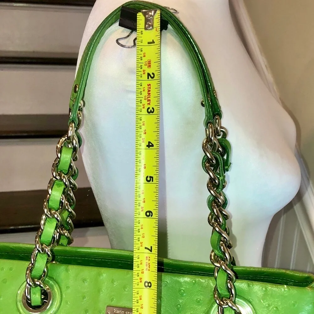 KATE SPADE Lime Green Embossed Ostrich Leather Oversized Tote w Silver Hardware